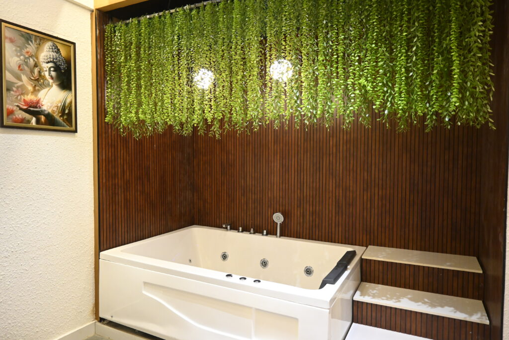 Indulge in our hydrotherapy experience with premium jets, chromotherapy lighting, and aromatic oils for complete rejuvenation.