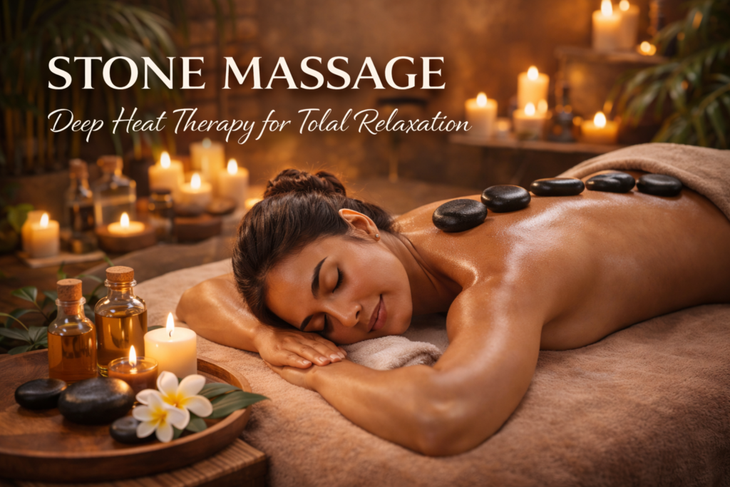What Is a Stone Massage? In a hot stone massage, therapists use smooth basalt stones (a type of volcanic rock that retains heat well). These stones are heated and placed on specific points of the body such as the back, shoulders, hands, or legs. The therapist may also hold the stones while performing massage strokes. The heat penetrates deep into the muscles, allowing for better relaxation than a regular massage.